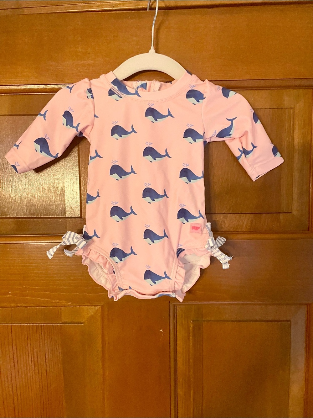 Rufflebutts Infant Girls' Pink Whale Print Long-Sleeve Swim Suit Size 0-3 Months